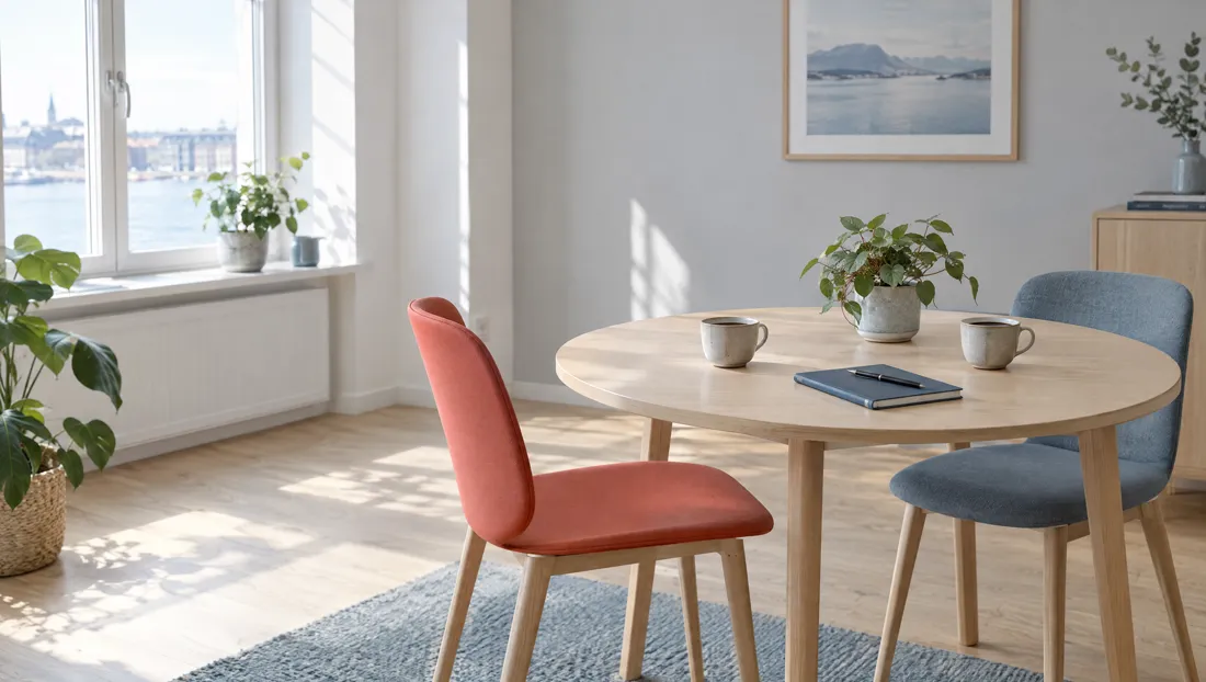 Et mødebord med to kopper kaffe, klar til en snak